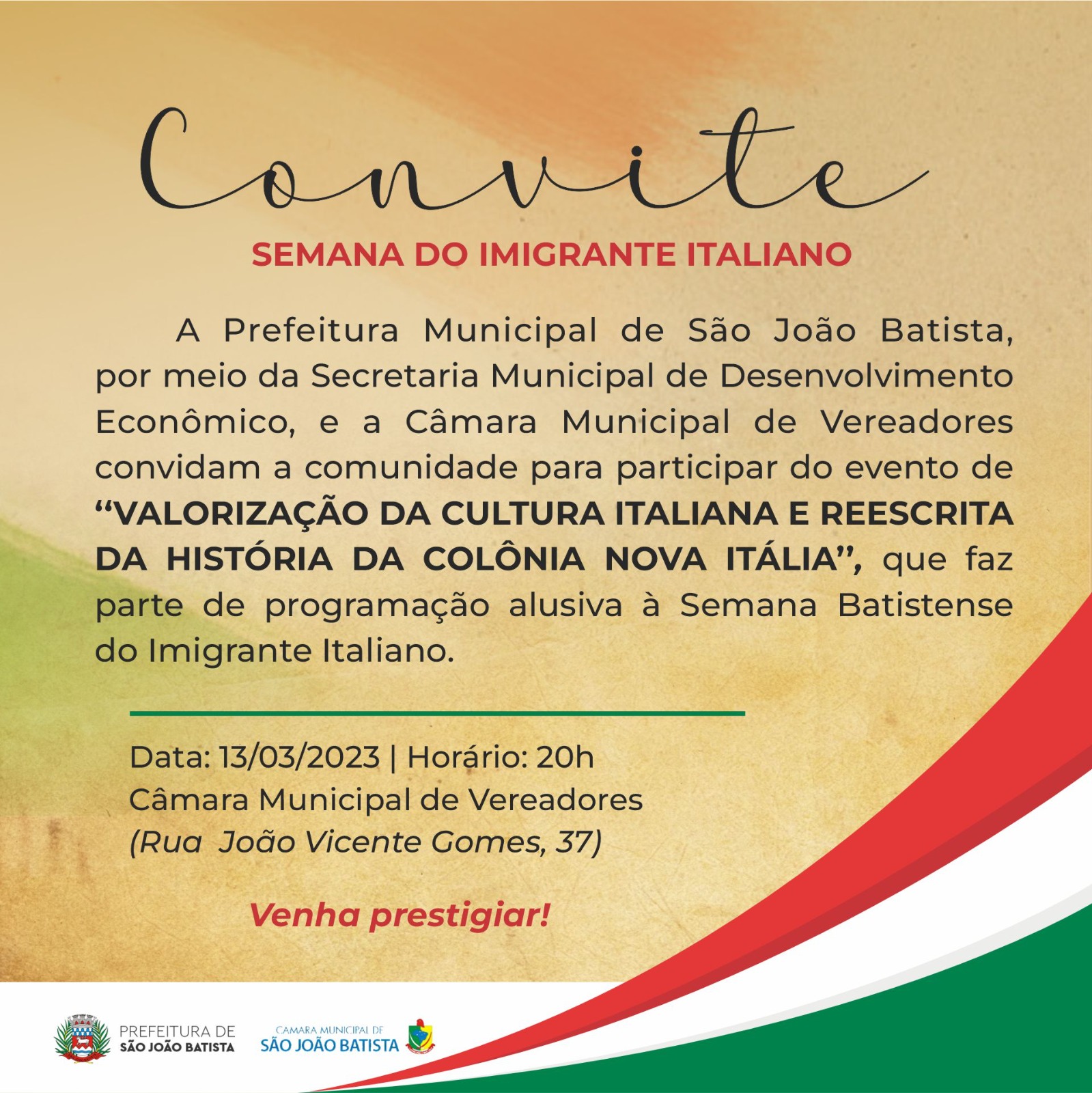 Vem aí a 5ª Festa Italiana do bairro Colônia Nova Itália, em São João  Batista - Prefeitura de São João Batista