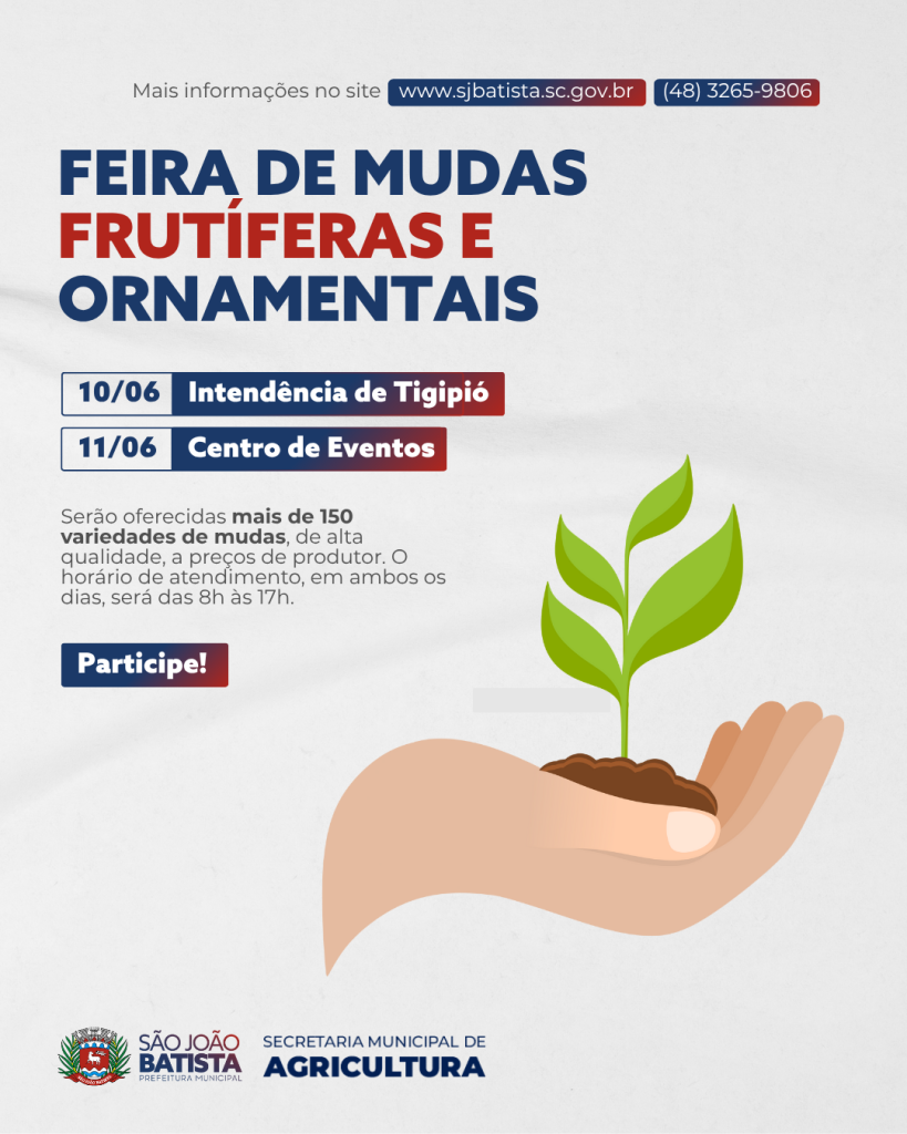 Tradicional feira de mudas frutíferas acontece nos dias 10 e 11 de junho em São João Batista