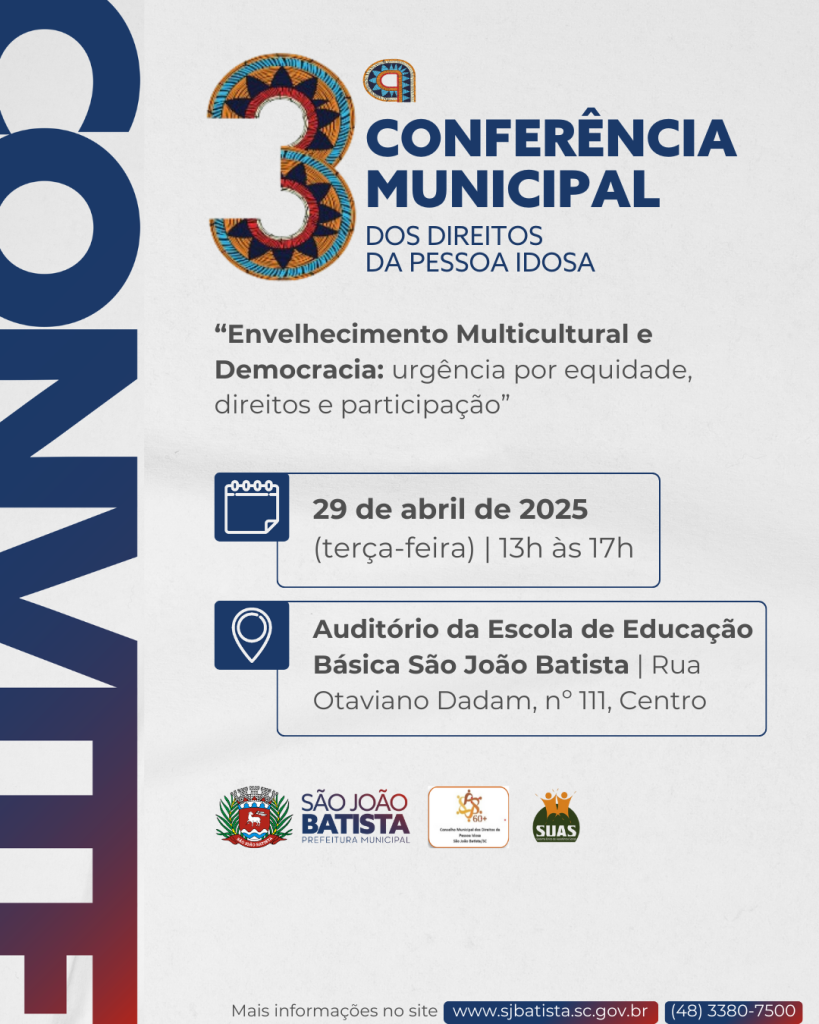3ª Conferência Municipal dos Direitos da Pessoa Idosa será realizada no dia 29 de abril