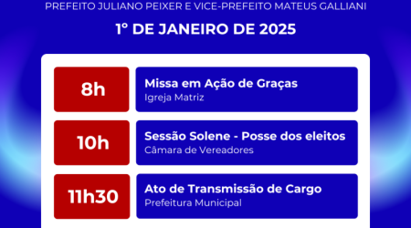 Posse do prefeito, vice-prefeito e vereadores eleitos de São João Batista acontece na manhã do dia 1º de janeiro