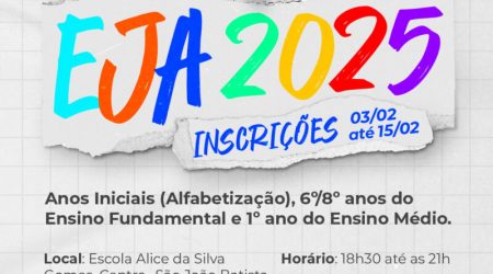 Período de matrículas no Centro de Educação de Jovens e Adultos de São João Batista será de 3 a 15 de fevereiro