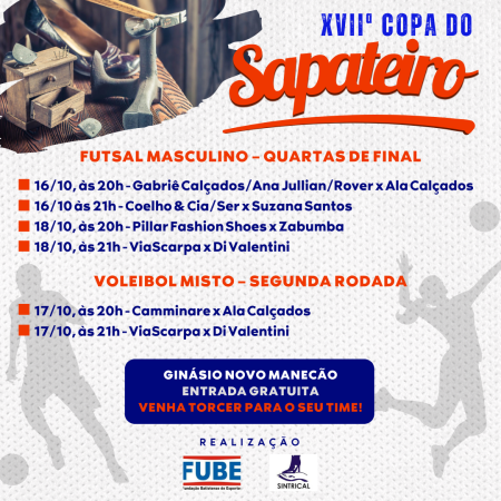Copa do Sapateiro: quartas de final do futsal masculino iniciam nesta quarta-feira (16)