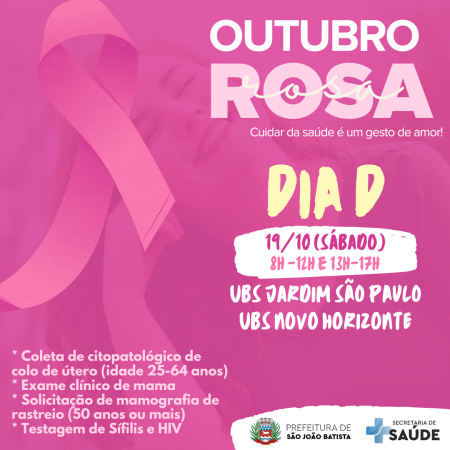 Outubro Rosa: Dia D da campanha em São João Batista acontece no próximo sábado (19/10)