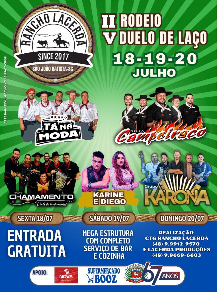 2º Rodeio e 5º Duelo de Laço do CTG Rancho Lacerda movimentam São João Batista neste final de semana