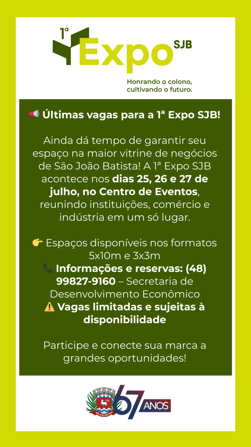 Últimas vagas para expositores na 1ª Expo SJB