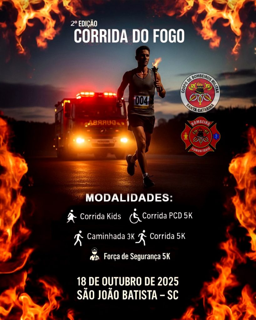 Corpo de Bombeiros Militar abre inscrições para a 2ª Corrida do Fogo em São João Batista