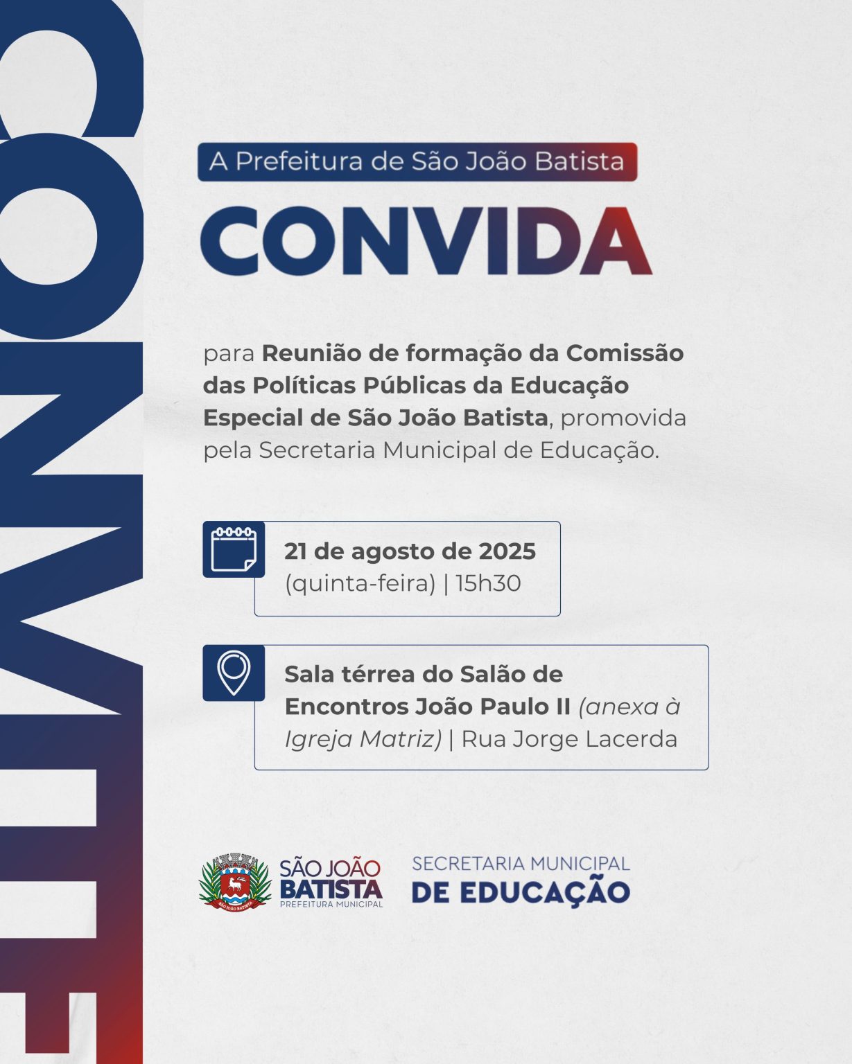Secretaria de Educação de São João Batista promove reunião nesta quinta-feira (21/08) para formação da Comissão de Políticas Públicas da Educação Especial