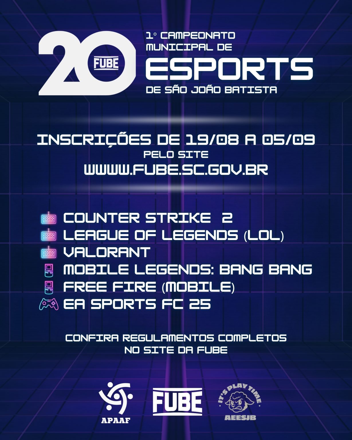 Fube abre inscrições para o 1º Campeonato de e-Sports de São João Batista