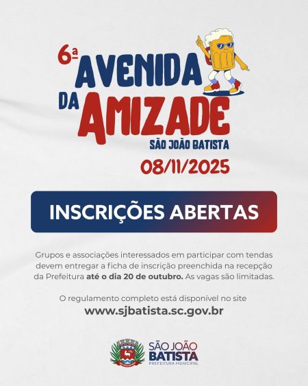Prefeitura de São João Batista abre inscrições para a 6ª Avenida da Amizade