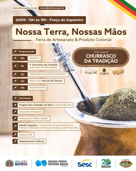Feira Nossa Terra, Nossas Mãos terá edição especial no dia 20 de setembro com o “Churrasco da Tradição”