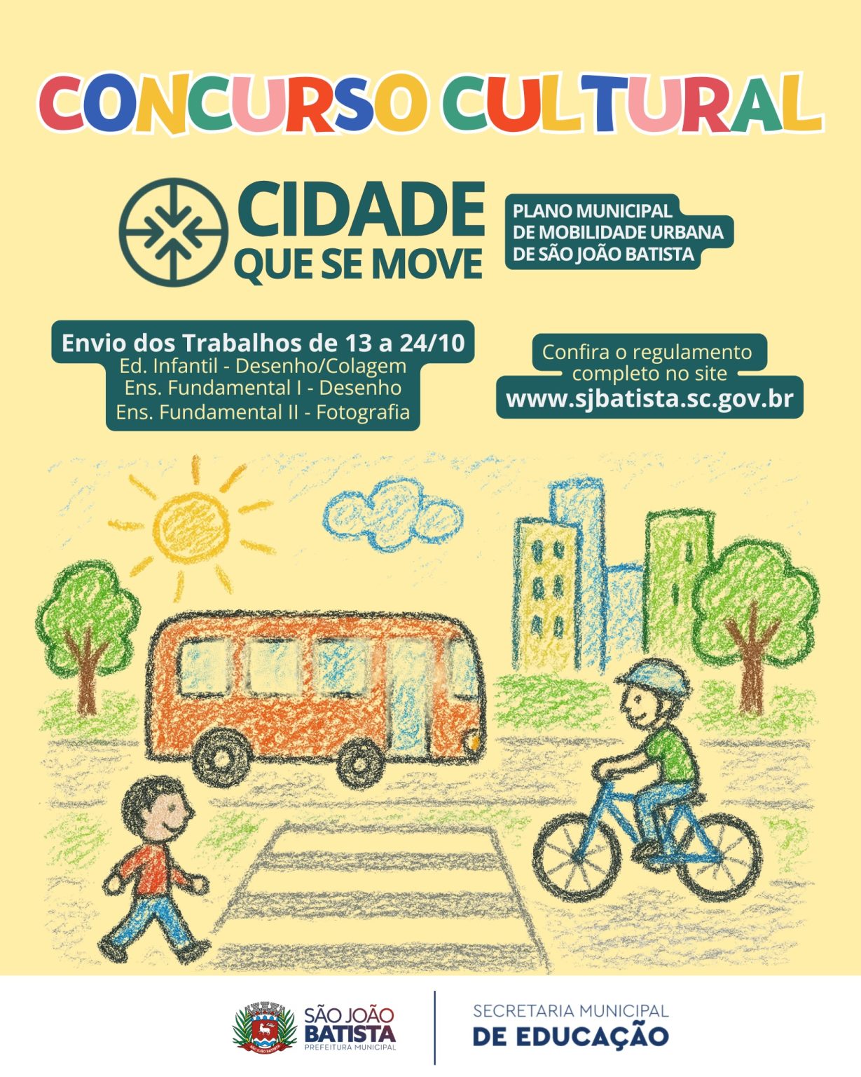 Secretaria de Educação de São João Batista lança concurso cultural “Cidade que se move”