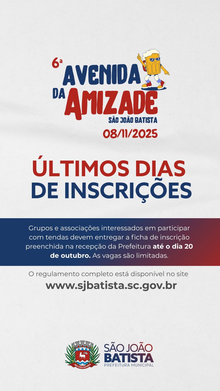 Últimos dias para inscrições na 6ª Avenida da Amizade de São João Batista