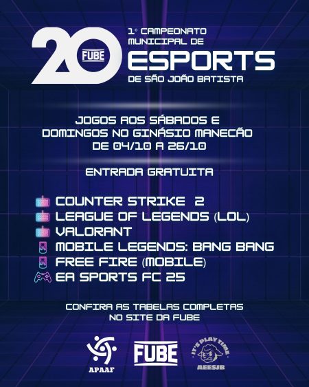 1º Campeonato Municipal de eSports de São João Batista inicia neste final de semana