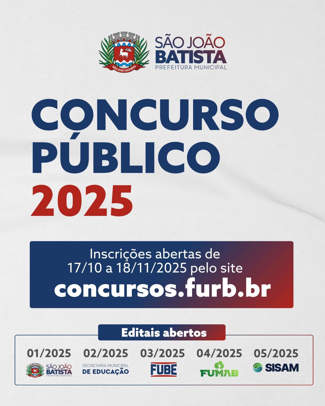 Período de inscrições para o Concurso Público da Prefeitura de São João Batista inicia nesta sexta-feira (17/10)