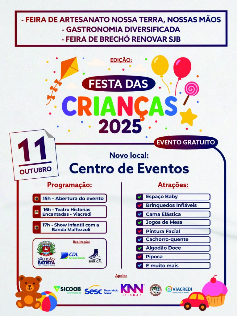Festa das Crianças de São João Batista será realizada no Centro de Eventos neste sábado (11/10)