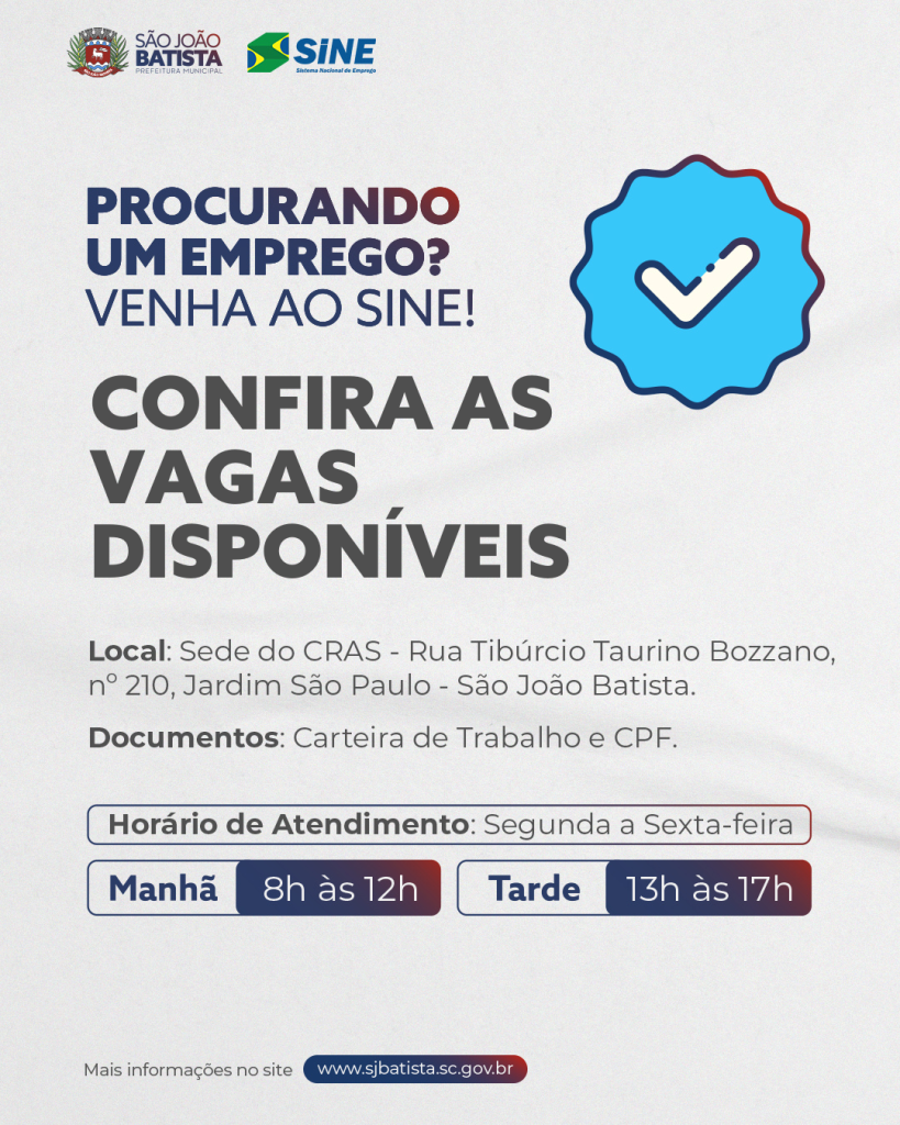 Sine de São João Batista atualiza vagas de emprego em aberto