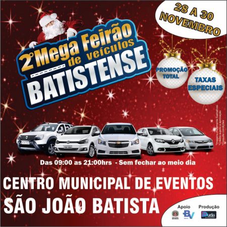 2º Mega Feirão de Veículos Batistense acontece de sexta-feira (28/11) a domingo (30/11)