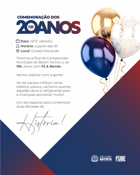 Em celebração a 20 anos de história, Fube promoverá programação especial no dia 13 de dezembro