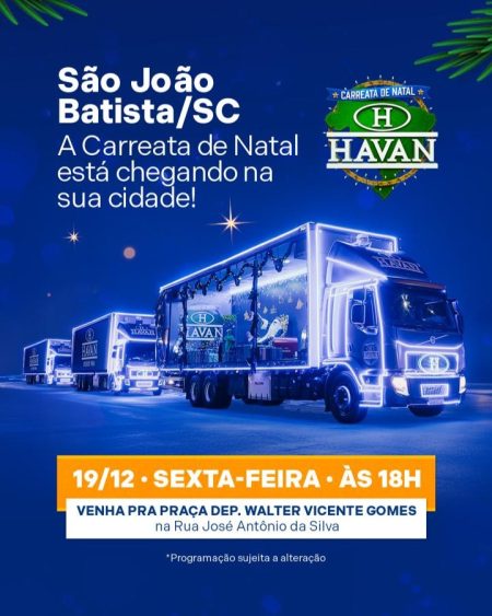 São João Batista recebe a Carreata de Natal Havan nesta sexta-feira (19/12)
