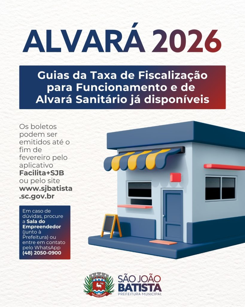Guias da Taxa de Fiscalização para Funcionamento e do Alvará Sanitário já estão disponíveis