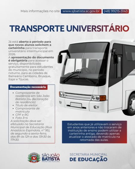 Novos estudantes já podem solicitar carteirinha para transporte universitário gratuito em 2026
