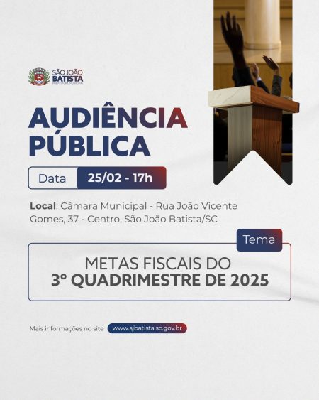 Audiência pública para prestação de contas do 3º quadrimestre de 2025 será realizada na próxima quarta-feira (25/02)