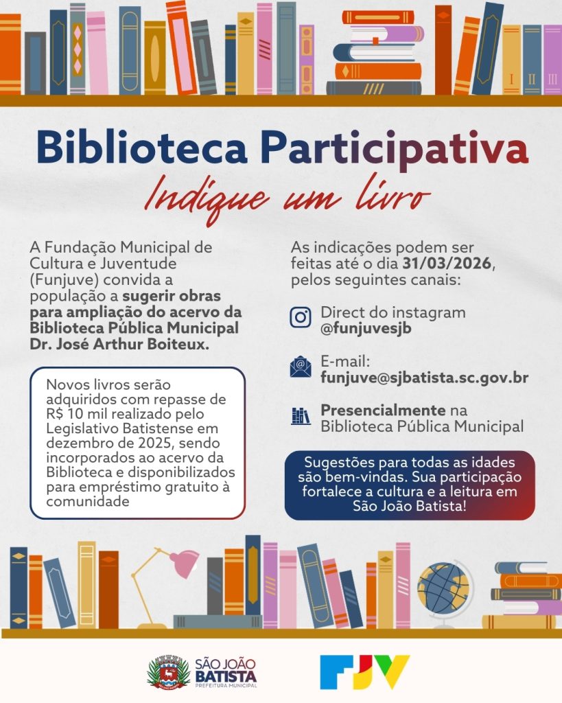 Funjuve convida comunidade a sugerir novas obras para a Biblioteca Pública Municipal