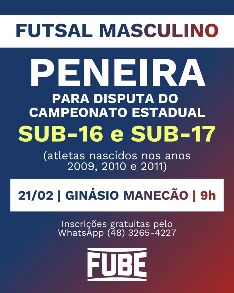 Fube promove peneira de Futsal Masculino para categorias sub-16 e sub-17 no sábado (21/02)