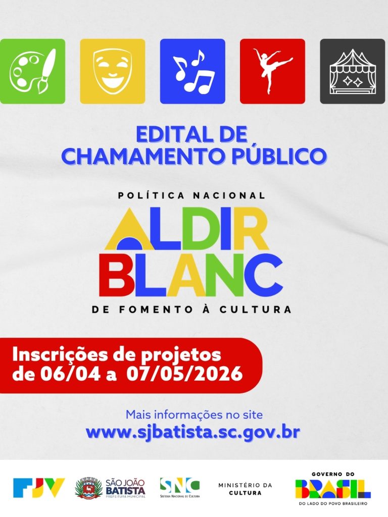 São João Batista lança edital para selecionar projetos culturais com recursos da Política Nacional Aldir Blanc