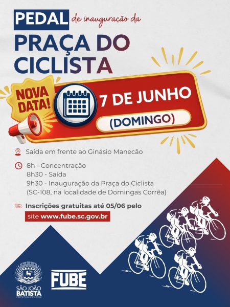 Pedal de inauguração da Praça do Ciclista é transferido para 7 de junho