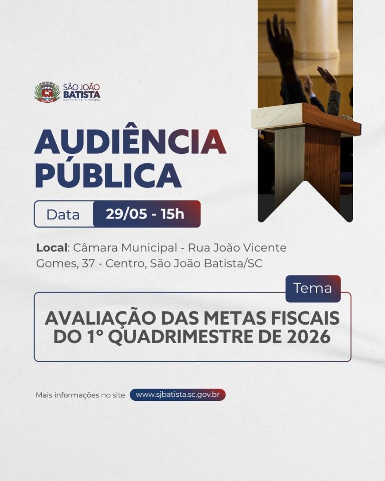 Audiência Pública para prestação de contas do 1º quadrimestre de 2026 será realizada nesta sexta-feira (29/05)