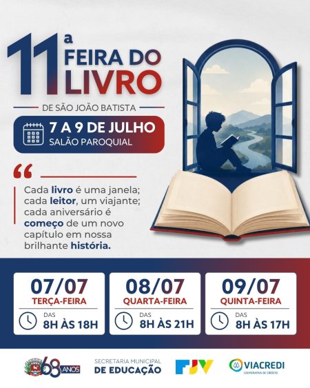 11ª Feira do Livro de São João Batista será realizada de 7 a 9 de julho