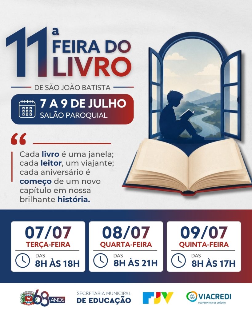 11ª Feira do Livro de São João Batista será realizada de 7 a 9 de julho