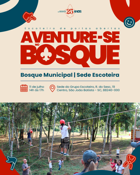Grupo Escoteiro São João Batista promove 7º Aventure-se no Bosque neste sábado (11/07)
