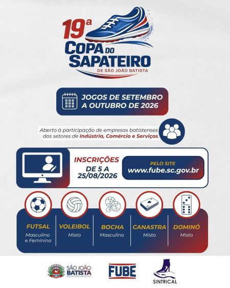 Inscrições para a 19ª Copa do Sapateiro estarão abertas de 5 a 25 de agosto